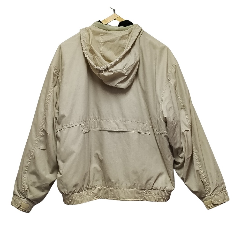 Vintage London Fog Mens Beige Bomber Jacket Large Removable Liner Concealed Hood - Picture 2 of 8